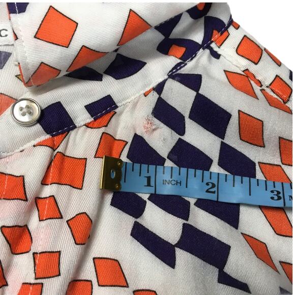 CAbi #404 Shirt Grand Prix Print Button Front Tunic Top Women's S Blue Orange - Picture 8 of 11